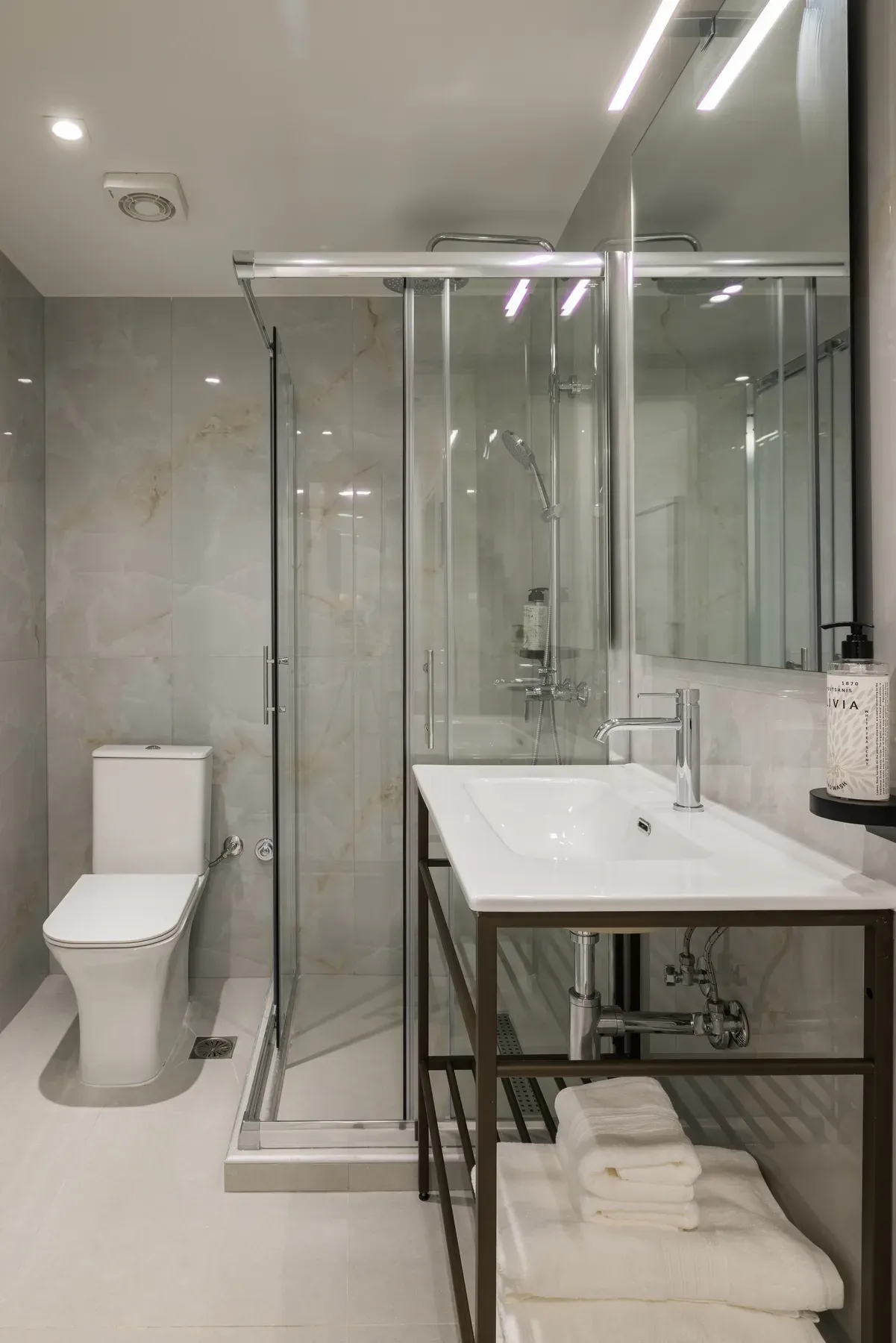 Private bathroom with glass walk-in shower