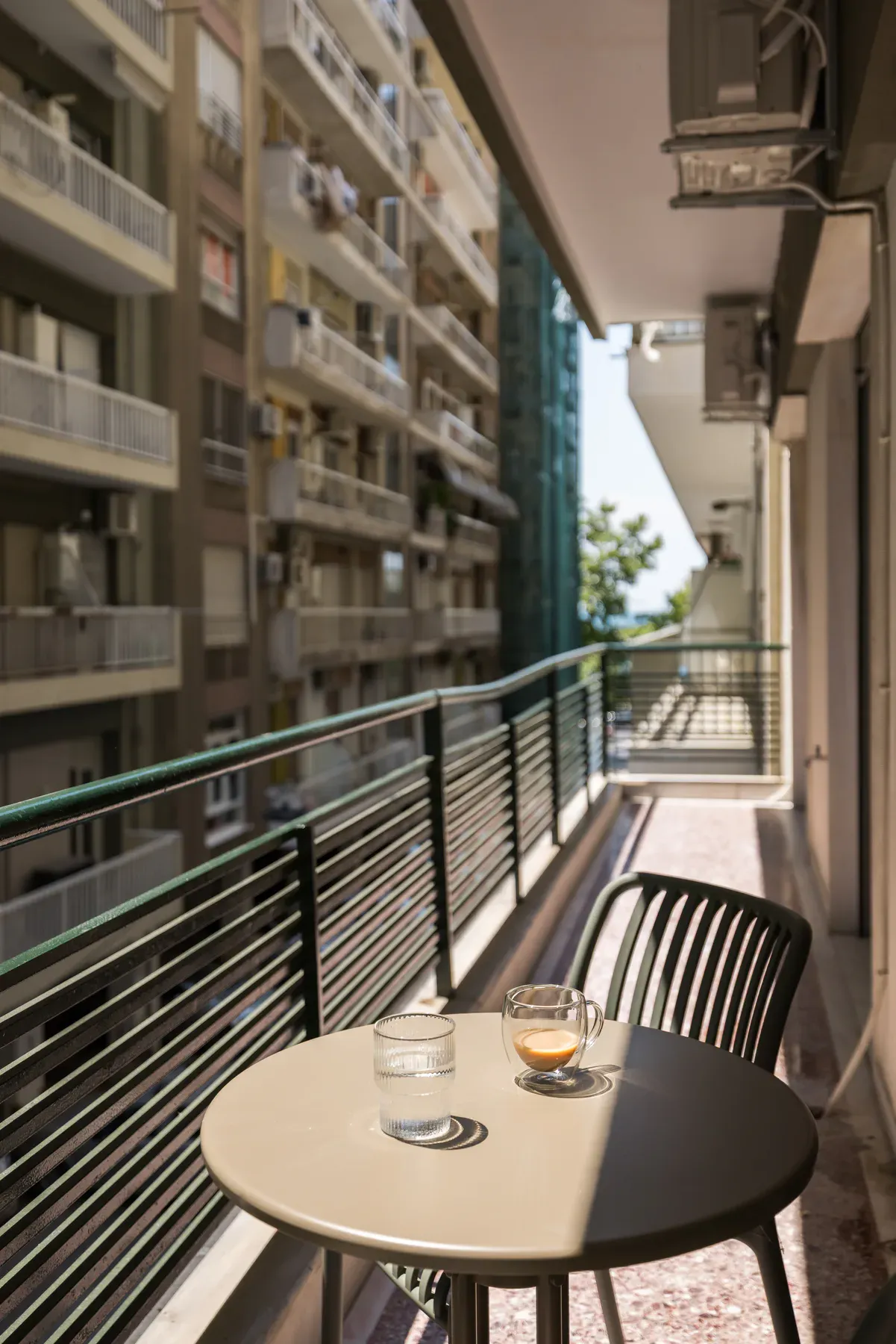 View along the private balcony on Litra Street